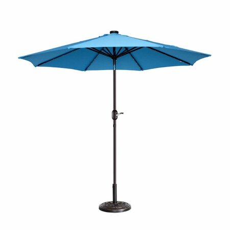 CLAUSTRO 9 ft. LED Lighted Outdoor Patio Umbrella with 8 Steel Ribs & Push Button Tilt - Blue CL3254353